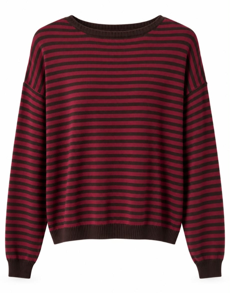 Jersey punto rayas bicolor chocolate/burdeos