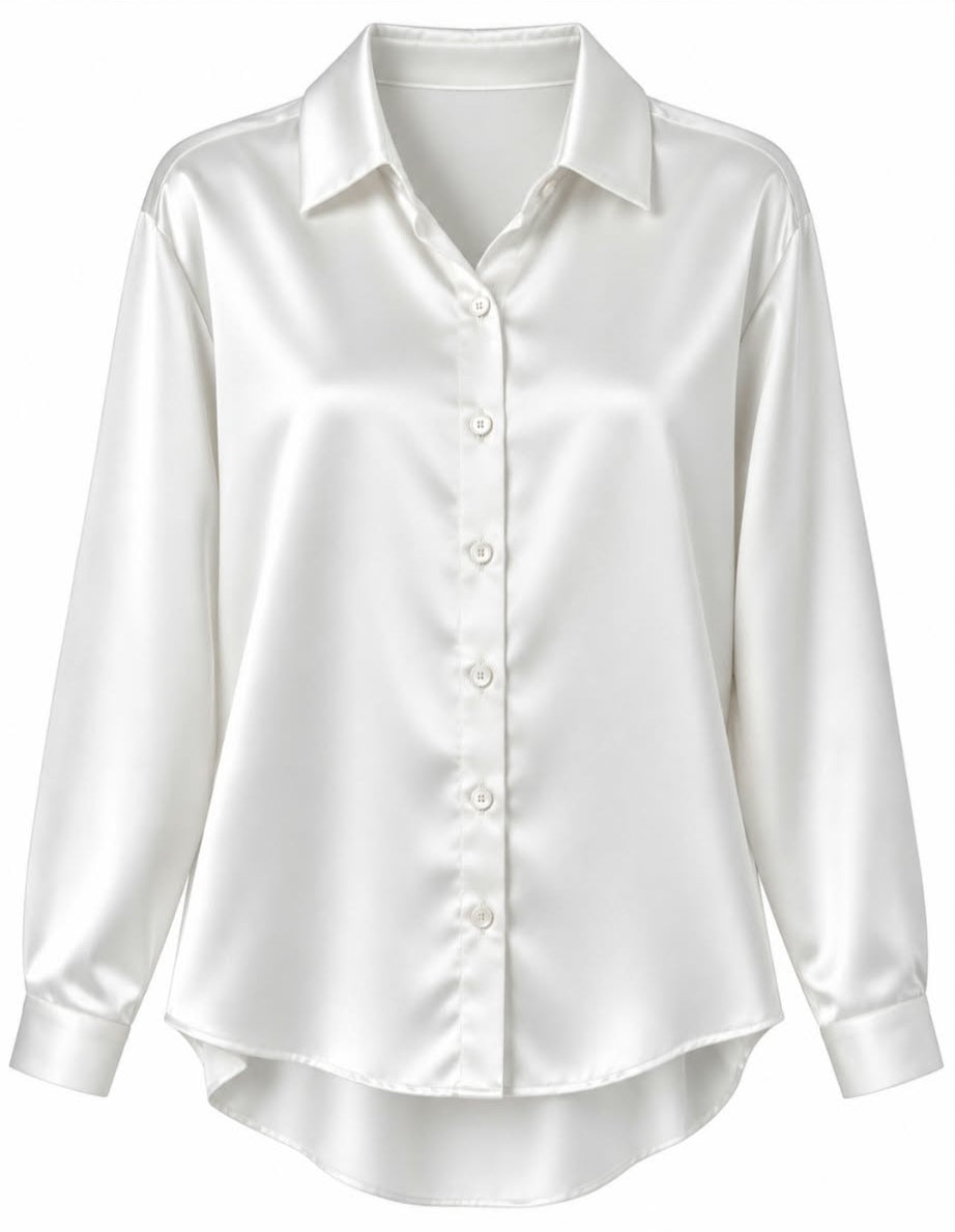 Camisa de satén blanco